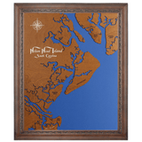 Hilton Head Island, South Carolina Stained Wood and Distressed White Frame Lake Map Silhouette