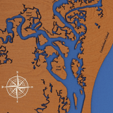 Cumberland Island, Georgia Stained Wood and Distressed White Frame Lake Map Silhouette
