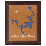 Lake Texoma, Texas and Oklahoma Stained Wood and Dark Walnut Frame Lake Map Silhouette