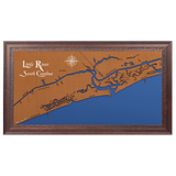 Little River, South Carolina Stained Wood and Dark Walnut Frame Lake Map Silhouette