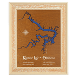 Keystone Lake, Oklahoma Stained Wood and Distressed White Frame Lake Map Silhouette