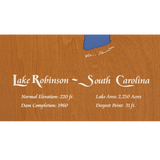 Lake Robinson, Hartsville, South Carolina Stained Wood and Distressed White Frame Lake Map Silhouette
