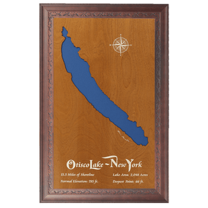 Otisco Lake, New York Stained Wood and Dark Walnut Frame Lake Map Silhouette