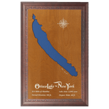 Otisco Lake, New York Stained Wood and Dark Walnut Frame Lake Map Silhouette