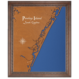 Pawleys Island, South Carolina Stained Wood and Dark Walnut Frame Lake Map Silhouette
