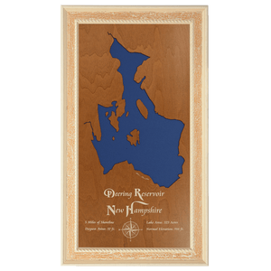 Deering Reservoir, New Hampshire Stained Wood and Distressed White Frame Lake Map Silhouette