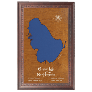 Ossipee Lake, New Hampshire Stained Wood and Dark Walnut Frame Lake Map Silhouette