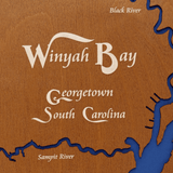 Winyah Bay, South Carolina Stained Wood and Dark Walnut Frame Lake Map Silhouette