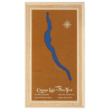Cayuga Lake, New York Stained Wood and Distressed White Frame Lake Map Silhouette