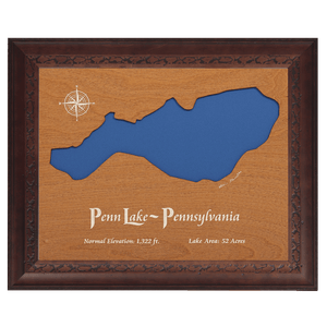 Penn Lake, Pennsylvania Stained Wood and Dark Walnut Frame Lake Map Silhouette