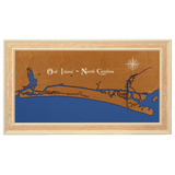Oak Island, North Carolina Stained Wood and Distressed White Frame Lake Map Silhouette