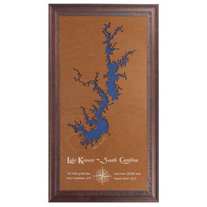 Lake Keowee, South Carolina Stained Wood and Dark Walnut Frame Lake Map Silhouette
