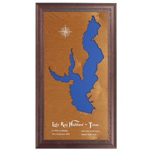 Lake Ray Hubbard, Texas Stained Wood and Dark Walnut Frame Lake Map Silhouette