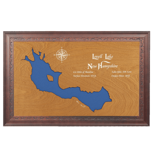 Lovell Lake, New Hampshire Stained Wood and Dark Walnut Frame Lake Map Silhouette