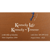 Kentucky Lake, Kentucky and Tennessee Stained Wood and Distressed White Frame Lake Map Silhouette