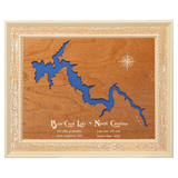 Bear Creek Lake, North Carolina Stained Wood and Distressed White Frame Lake Map Silhouette