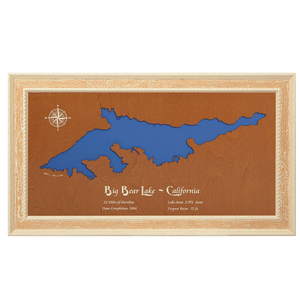 Big Bear Lake, California Stained Wood and Distressed White Frame Lake Map Silhouette