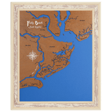 Folly Beach, South Carolina Stained Wood and Distressed White Frame Lake Map Silhouette