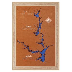 Lake Jocassee, Lake Keowee, Lake Hartwell, South Carolina and Georgia Stained Wood and Distressed White Frame Lake Map Silhouette