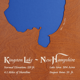 Kingston Lake, New Hampshire Stained Wood and Distressed White Frame Lake Map Silhouette
