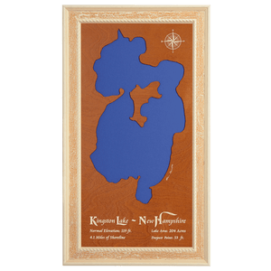 Kingston Lake, New Hampshire Stained Wood and Distressed White Frame Lake Map Silhouette