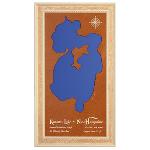 Kingston Lake, New Hampshire Stained Wood and Distressed White Frame Lake Map Silhouette