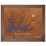 Lake Shasta, California Stained Wood and Dark Walnut Frame Lake Map Silhouette