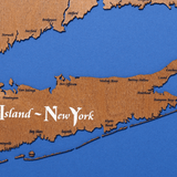 Long Island, New York Stained Wood and Distressed White Frame Lake Map Silhouette