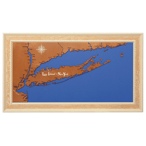 Long Island, New York Stained Wood and Distressed White Frame Lake Map Silhouette