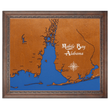 Mobile Bay, Alabama Stained Wood and Dark Walnut Frame Lake Map Silhouette