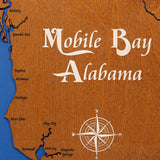 Mobile Bay, Alabama Stained Wood and Dark Walnut Frame Lake Map Silhouette