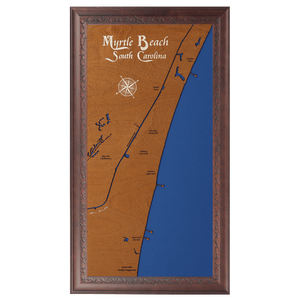 Myrtle Beach, South Carolina Stained Wood and Dark Walnut Frame Lake Map Silhouette