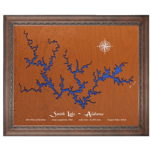 Smith Lake, Alabama Stained Wood and Dark Walnut Frame Lake Map Silhouette