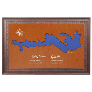 Lake Spivey, Georgia Stained Wood and Dark Walnut Frame Lake Map Silhouette