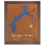 Tupper Lake, New York Stained Wood and Dark Walnut Frame Lake Map Silhouette