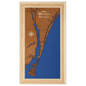 Wilmington, North Carolina Stained Wood and Distressed White Frame Lake Map Silhouette