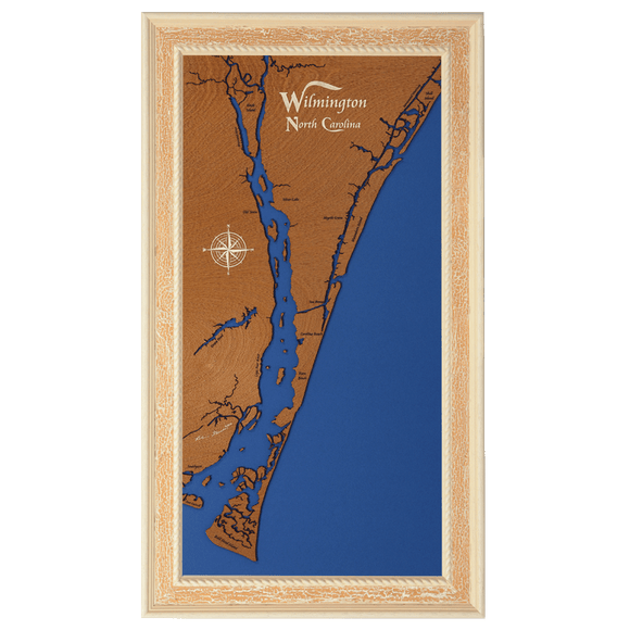 Wilmington, North Carolina Stained Wood and Distressed White Frame Lake Map Silhouette