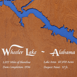Wilson Lake and Wheeler Lake, Alabama Stained Wood and Dark Walnut Frame Lake Map Silhouette