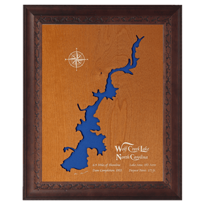 Wolf Creek Lake, North Carolina Stained Wood and Dark Walnut Frame Lake Map Silhouette