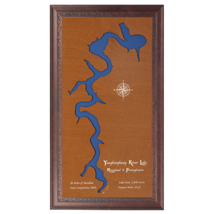 Youghiogheny River Lake, Maryland and Pennsylvania Stained Wood and Dark Walnut Frame Lake Map Silhouette