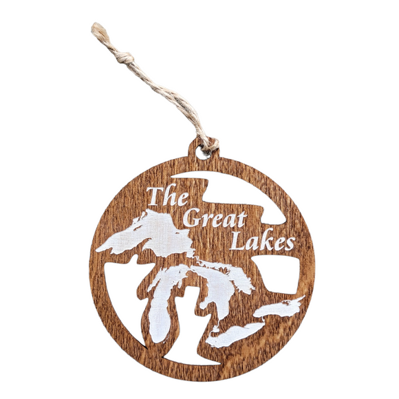The Great Lakes, Indiana, Illinois, Minnesota, Wisconsin, New York, Pennsylvania, Ohio, Michigan Wooden Ornament